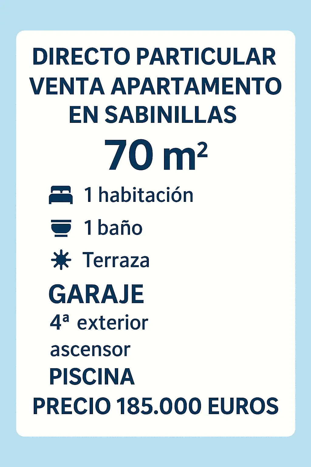 Apartamento en Venta Sabinillas 1 dormitorio garaje y piscina